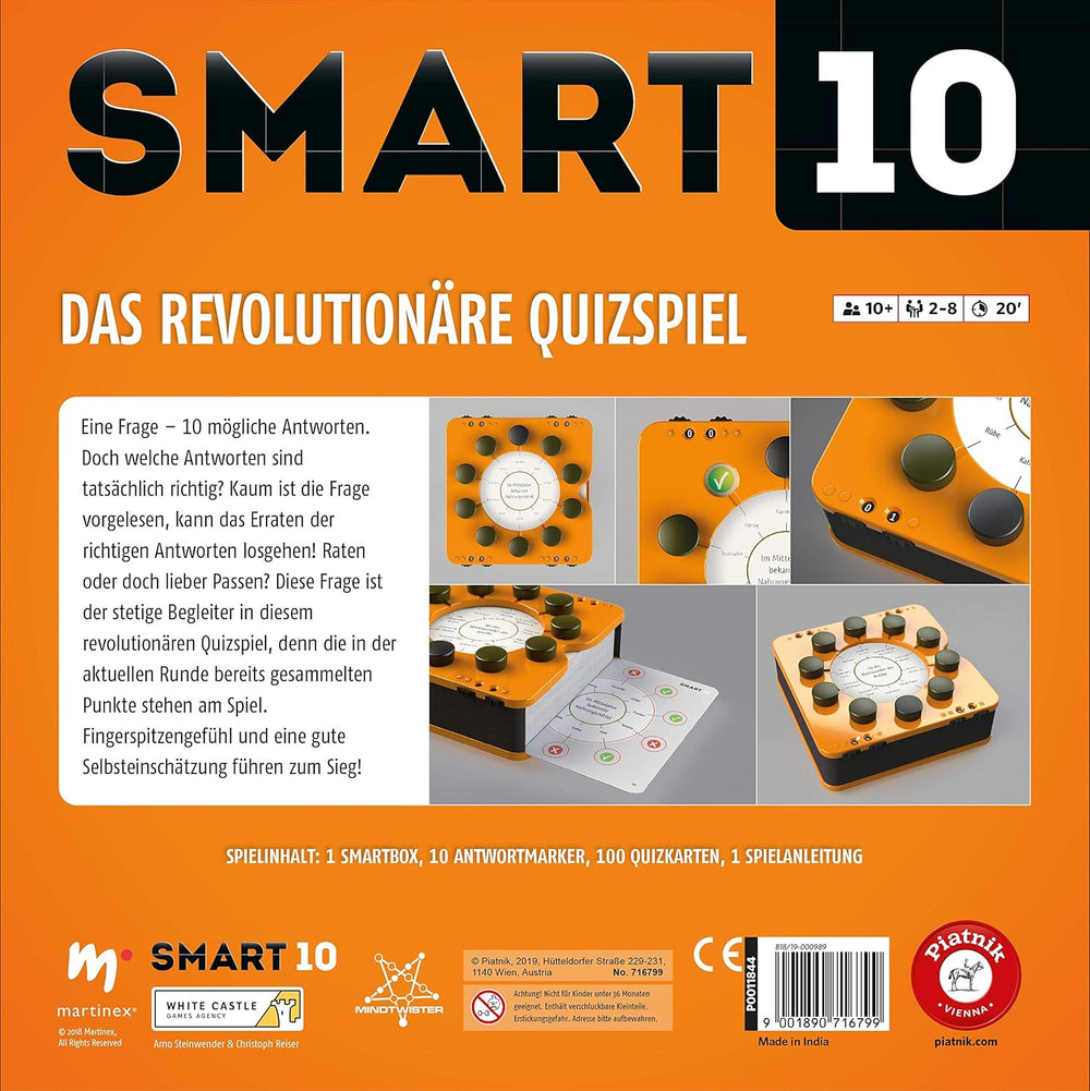 Piatnik 7167 - Smart 10 | Revoluční všestranná desková hra | Pro nadšence kvízů | Kdo je králem kvízů? | Věk 12+ | Otázky znalostí od A do Z | Pro domov i pryč