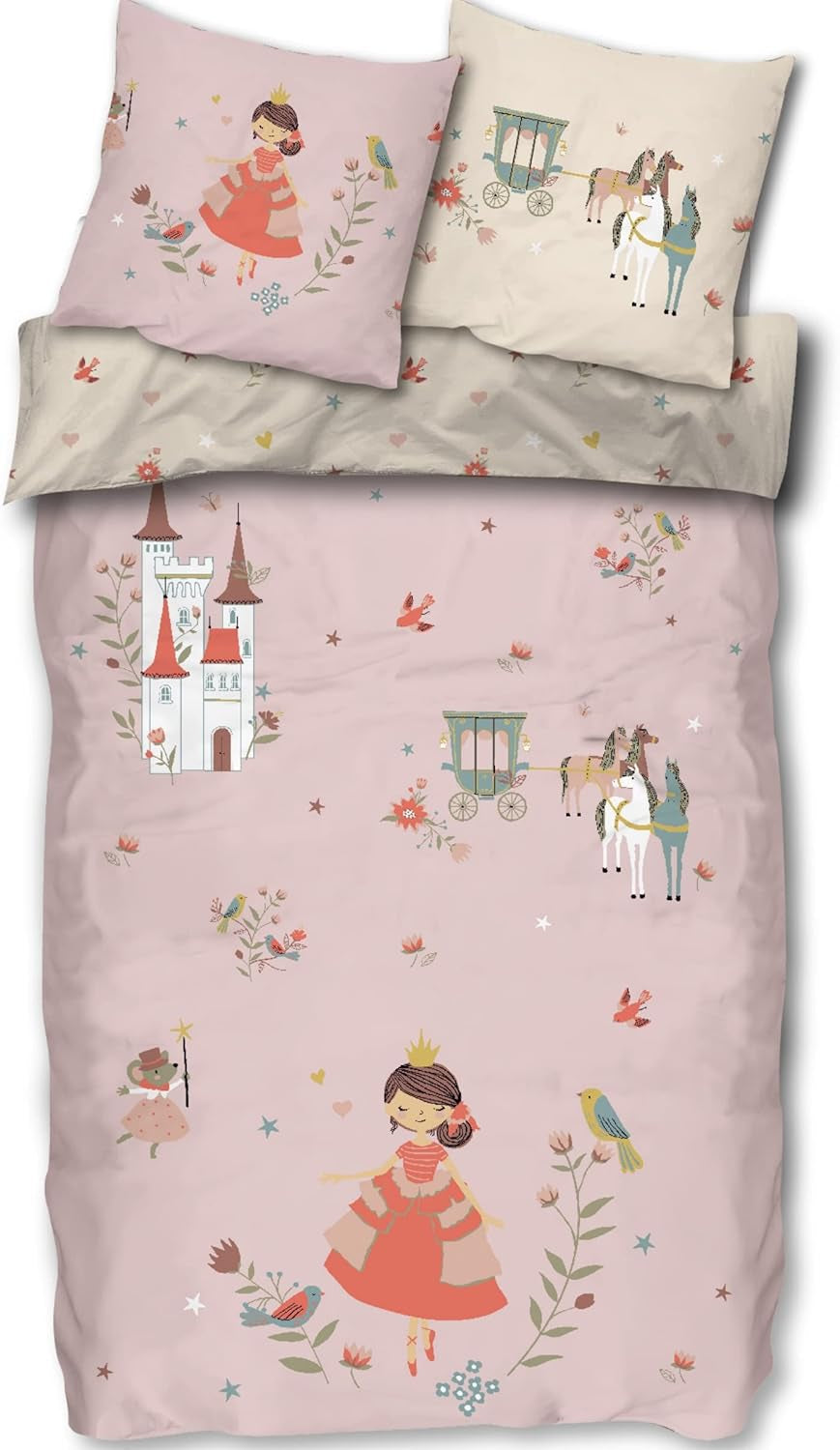 Skybrands Bettwäsche Prinzessin 135X200 [Mit Beutel] Einhorn Mädchen Bettwäsche Baumwolle 2 TLG. 1X Bettbezug 1X Kissenbezug Naty Shop Výchozí název