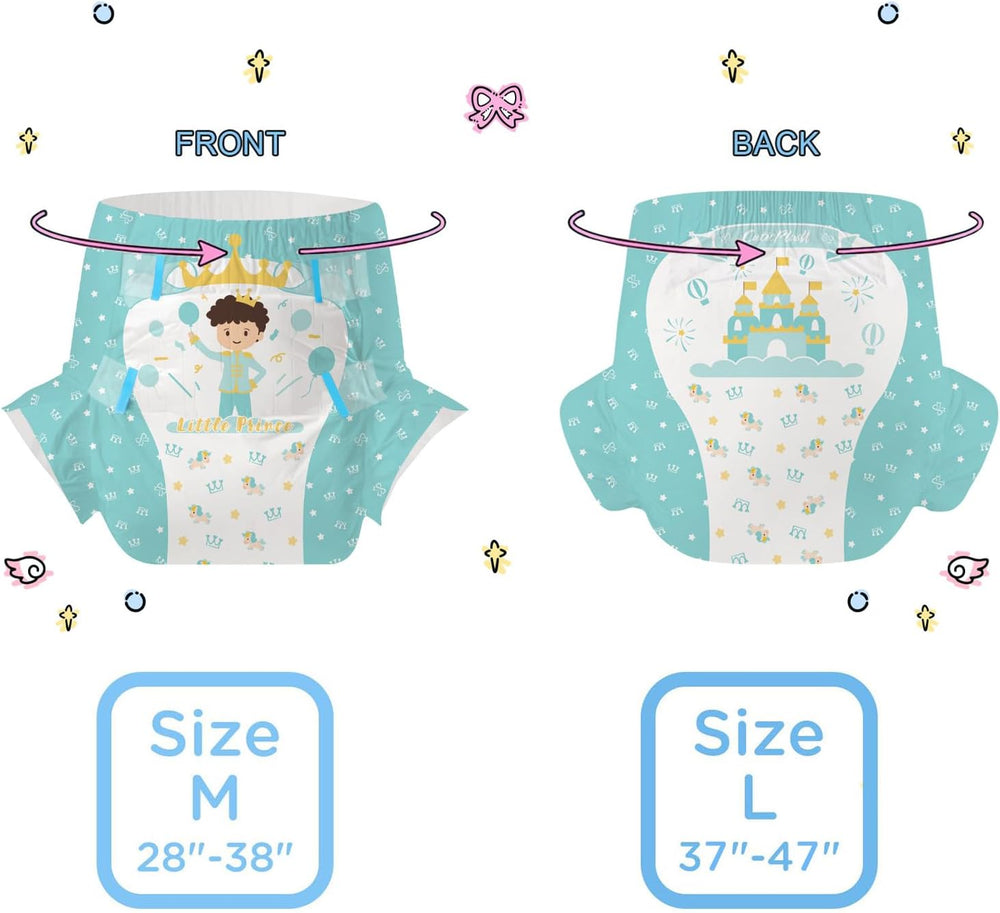 CutiePlusU Plenky pro dospělé 2 balení Jednorázové inkontinenční kalhotky s klopami pro ženy a muže Maximální savost přes noc - Malý princ (střední 71-96 cm)