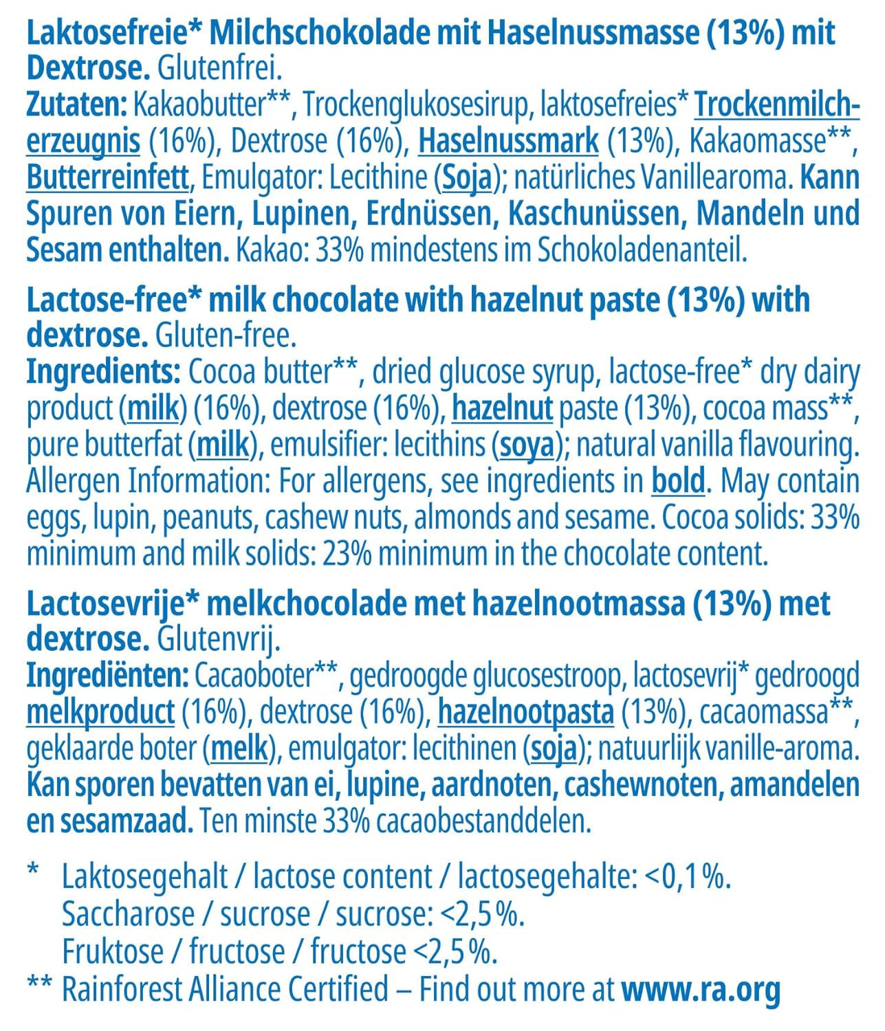 Frankonia Noisette s čokoládou a dextrózou, bez laktózy a lepku, 80 gramů
