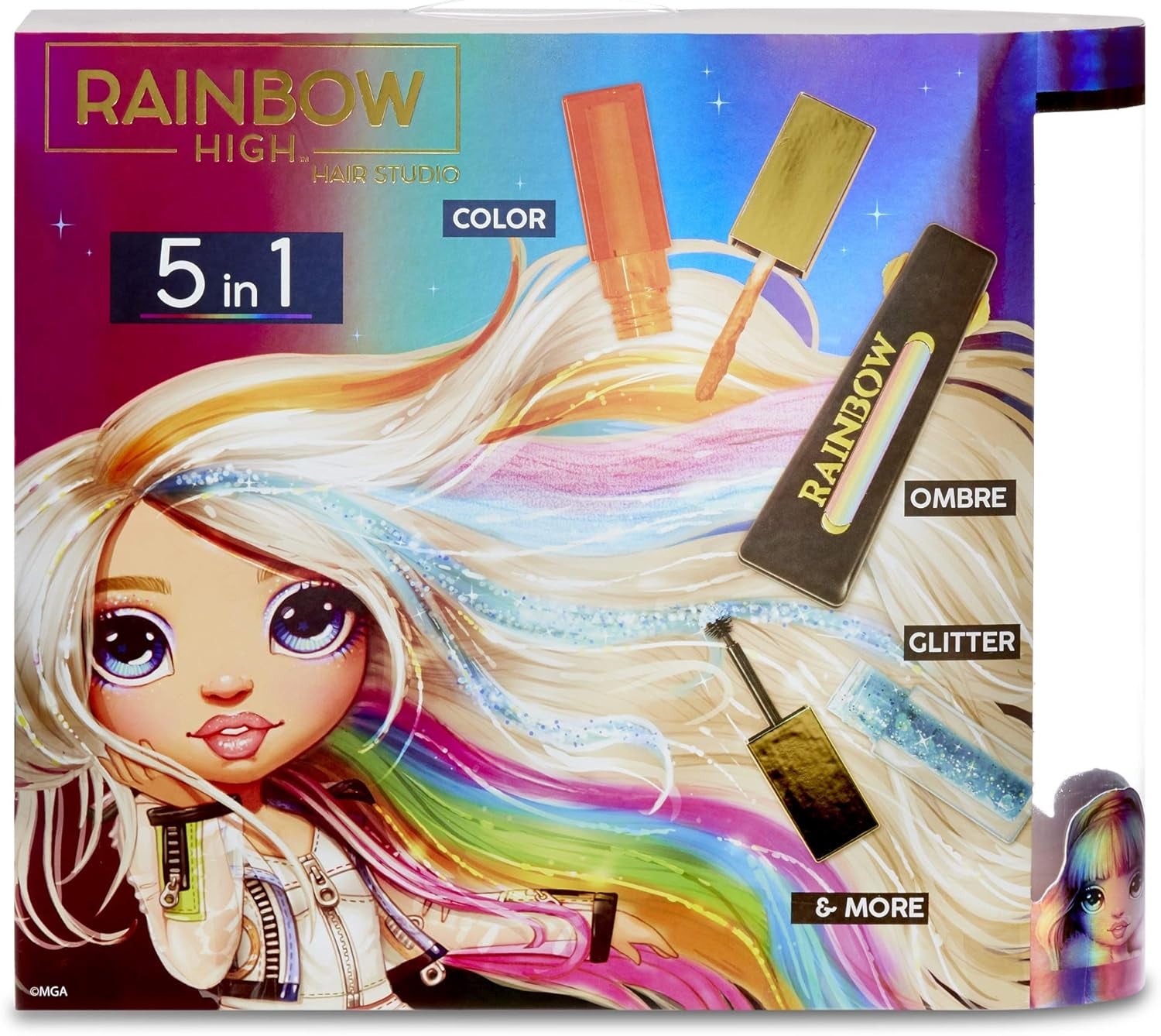Rainbow High Hair Studio - Set de joacă cu păpușa exclusivă Amaya Raine cu păr lung pentru coafat - include cretă lavabilă pentru păr, perie de păr, accesorii - Cadou pentru copii cu vârsta de 6 ani și peste