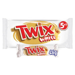 Twix bílé čokoládové tyčinky; karamel, sušenky, bílá čokoláda; více balení čokolády; 5 tyčinek (5 x 46 g)