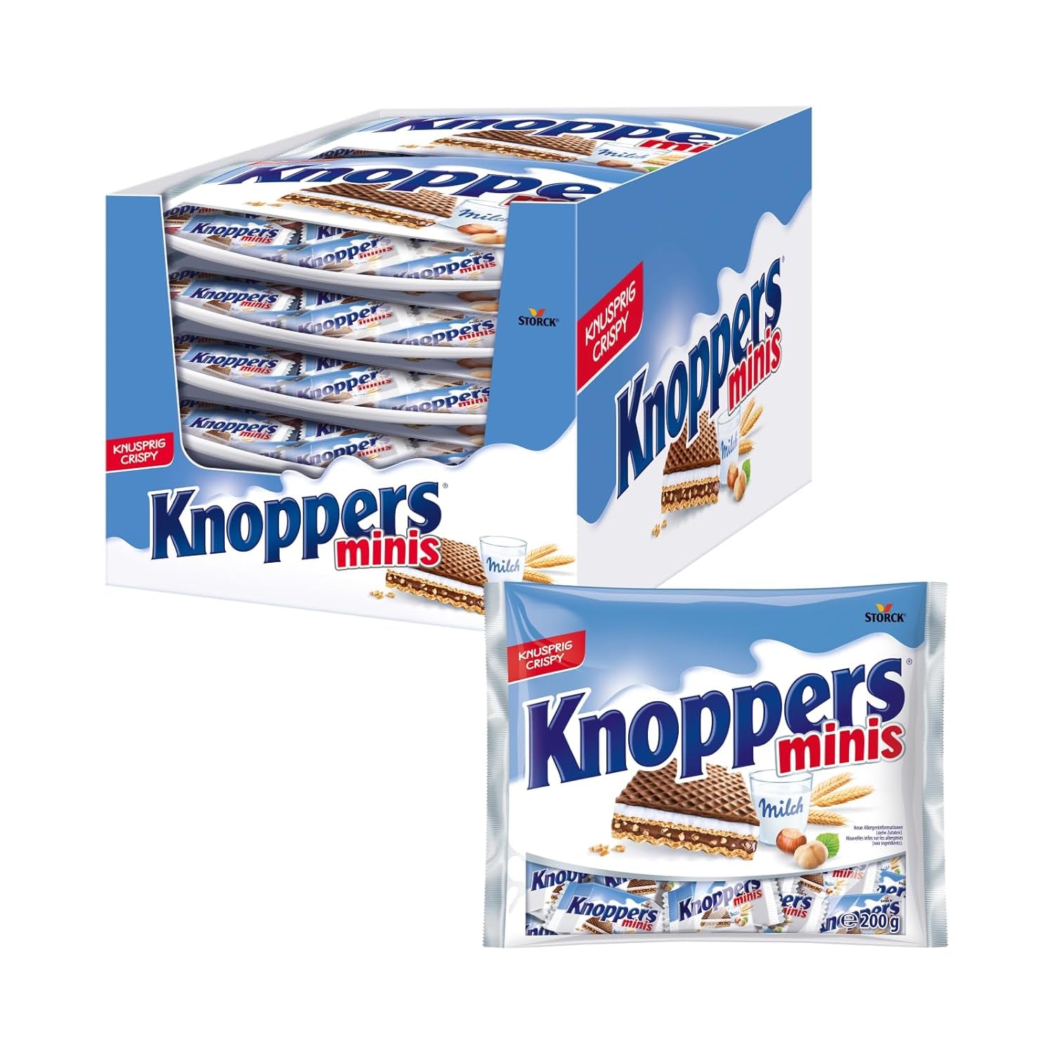 White and Black Knoppers – 8 x 25g – Oplatkové plátky plněné tmavými kakaovými oplatkami, kousky černých sušenek, mlékem a nugátovým krémem