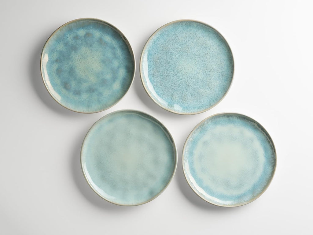 MÄSER Serie Frozen, Geschirr Set Aus Keramik Für 4 Personen, 16-Teiliges Kombiservice Mit Organischen Formen, Farblich Gesprenkeltes Service, Steinzeug, Türkis-Grün Seturi vesela masa Naty Shop