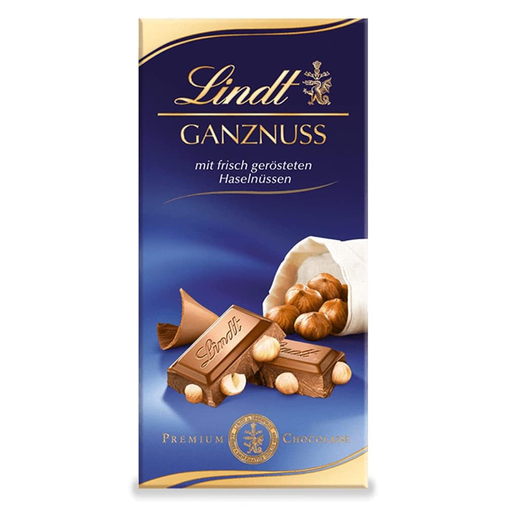 Ciocolata Lindt cu lapte integral fara zahar adaugat și fără gluten, 100 grame Bomboane de Ciocolata Naty Shop 10 x 100 grame Ciocolata cu alune de padure intregi