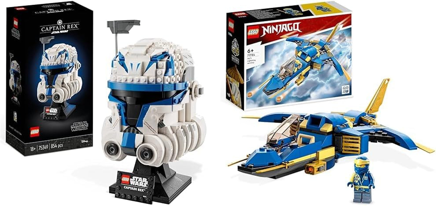 LEGO 75349 Sada přilby kapitána Rexe ze Star Wars Sběratelská sada klonových válek Modelová řada 2023 Stavebnice suvenýrů a nápadů na dárky Balíček LEGO-Store s Jay's Thunder Jet Evo,