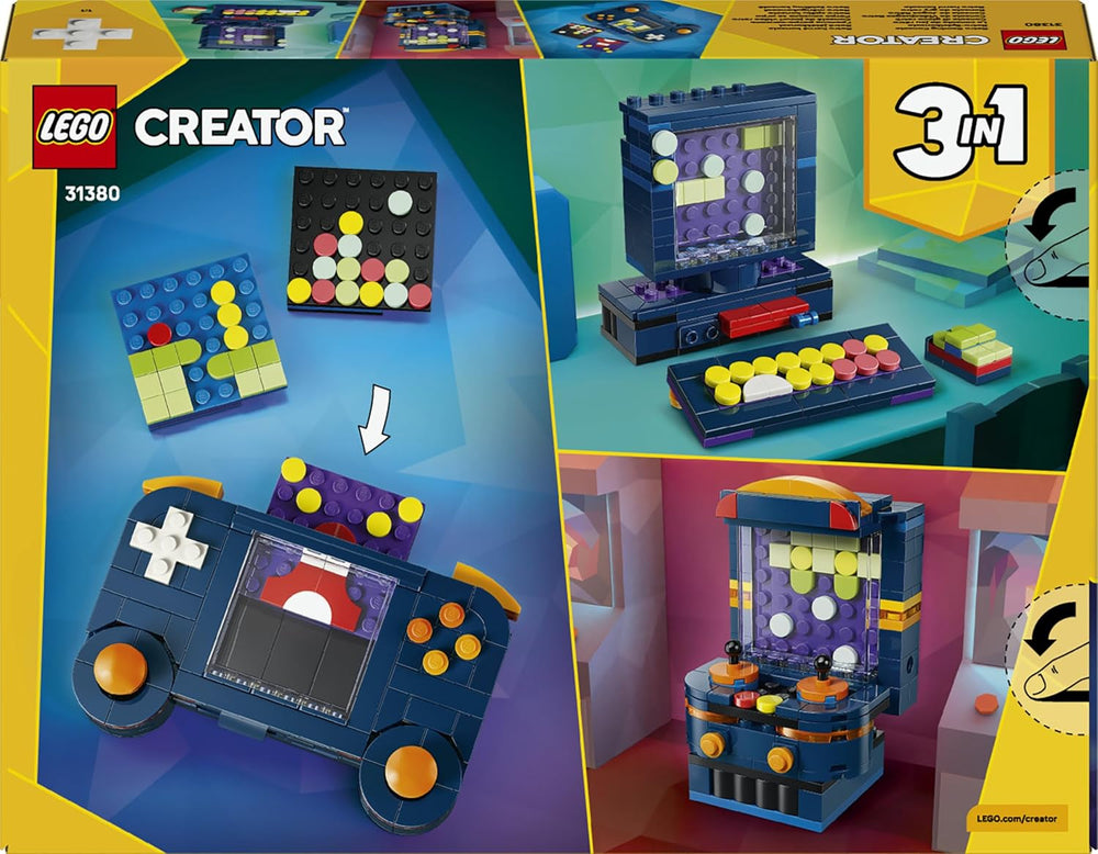 Retro herní konzole LEGO Creator 3v1 – promění se v arkádový automat nebo počítač s klávesnicí a myší – nápad na dárek pro hráče a chlapce a dívky od 8 let – 31380