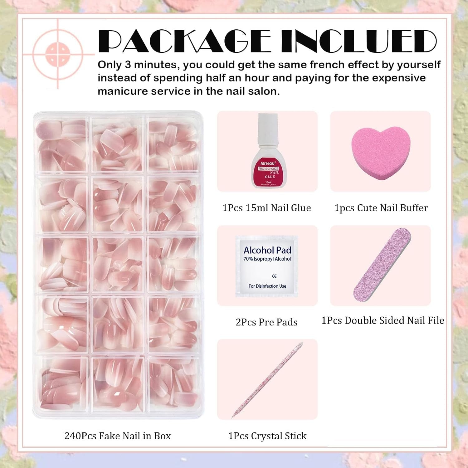 Set de 240 de bucăți pentru unghii false scurte - Unghii false artificiale naturale scurte pentru lipit - Unghii artificiale cu gradient nud pentru extensii de unghii cu cutie (gradient nud)