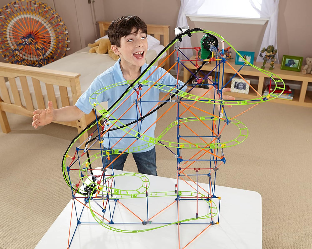 Horská dráha K'NEX 51438 Typhoon Frenzy, model 2 v 1, barevná stavebnice pro chlapce a dívky, 19 nožní hračka, 640dílná dětská stavebnice pro děti od 9 let