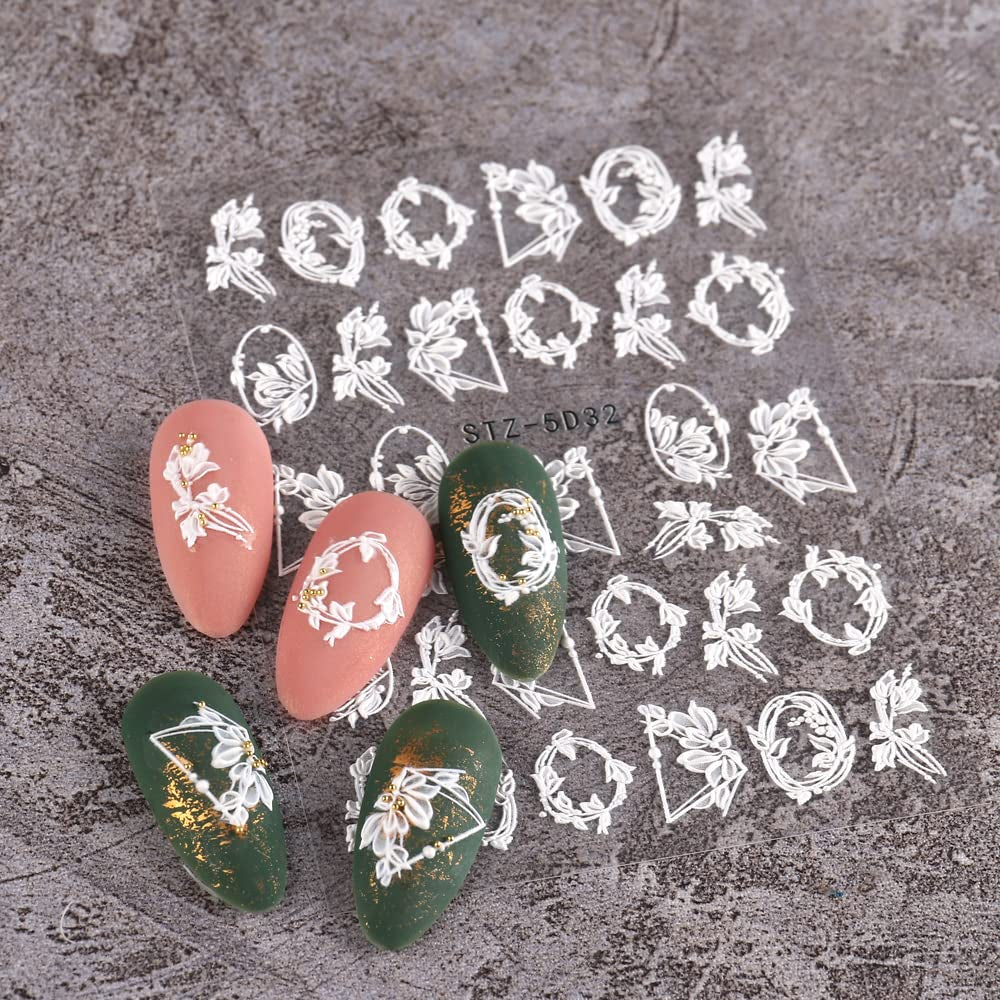4 Blatt 3D Nagelsticker Frühling Blume Nagelaufkleber 5D Stereoskopisch Selbstklebend Nail Art Sticker Dekoration Nageldesign Zubehör