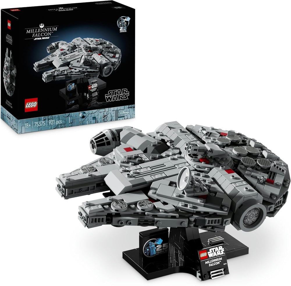 Sada LEGO Star Wars Millennium Falcon k 25. výročí pro dospělé Sestavitelná loď Sběratelská sada vesmírných lodí Nová naděje Dárky pro muže Ženy 75375 Stavebnice Besuche den LEGO-Store Singur