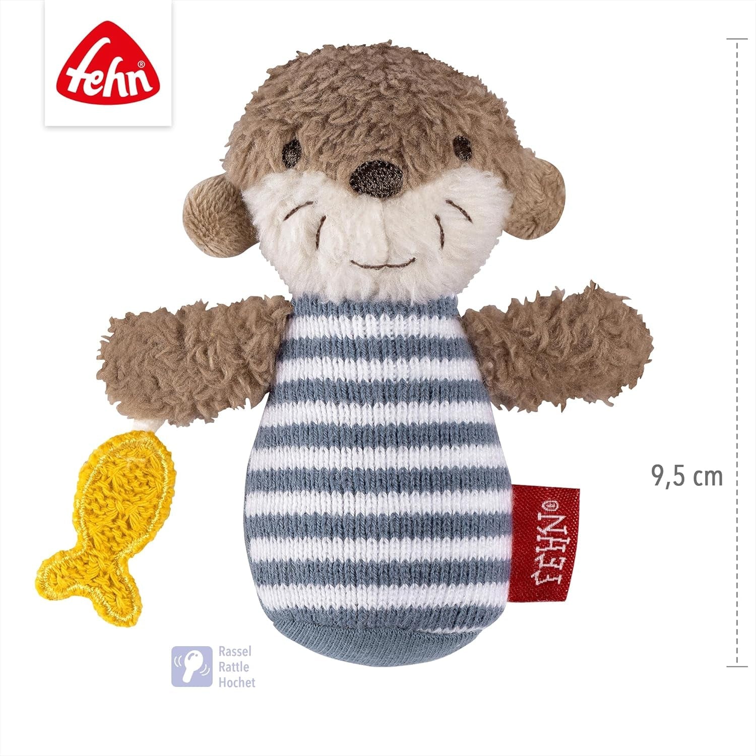 Fehn mini rattle otter - mini jucărie de prins pentru zornăit, pipăit și joacă cu un animal din țesătură moale și drăgălașă - un companion loial pentru bebeluși și copii mici cu vârsta de 0+ luni Jucarii Bebe Naty Shop