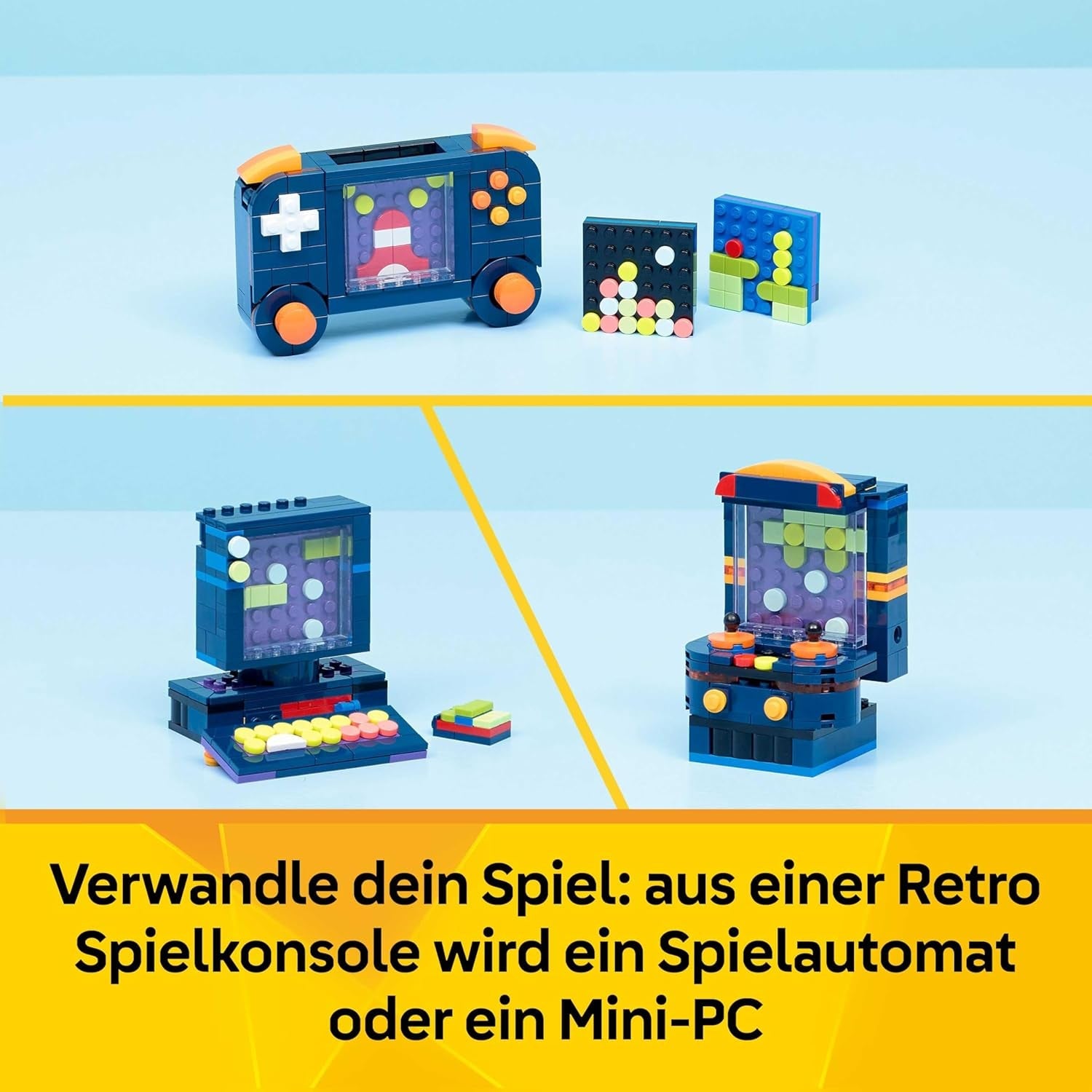 Retro herní konzole LEGO Creator 3v1 – promění se v arkádový automat nebo počítač s klávesnicí a myší – nápad na dárek pro hráče a chlapce a dívky od 8 let – 31380