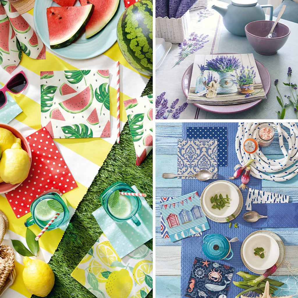 PAW - Șervețele 3 straturi (33 X 33 Cm) I 20 bucăți I Perfect pentru zile de naștere, petreceri, nunți, comuniuni și sărbători I Șervețele de hârtie colorate - flori elegante I Culoare: Peaceful Garden