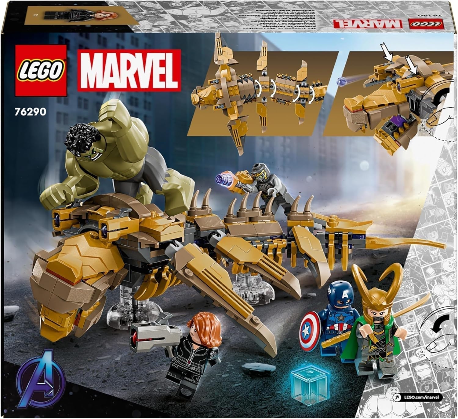 LEGO Marvel Avengers vs. Stavebnice Leviathan s Hulkem a Kapitánem Amerikou, Lokim, Černou vdovou a Chitauri Minifigurky Hrací sada Avengers pro chlapce a dívky 7+ 76290 Stavebnice Besuche den LEGO-Store