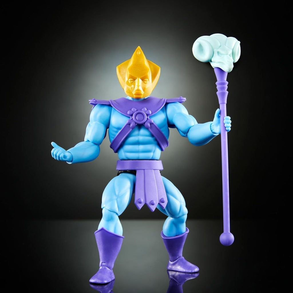 Jucărie Masters of the Universe Origins, figurină Skeletor din colecția de desene animate, răufăcător înalt de aprox. 14 cm cu armură, baston, sabie și 2 măști, HYD24 Action figures Naty Shop