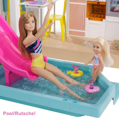 Barbie Dream House (114 Cm), casă de păpuși cu 3 etaje, piscină, tobogan, lift pentru scaun cu rotile, 75 de accesorii, păpuși, Potrivit ca cadou pentru copii cu vârsta de 3 ani și peste, GRG93 Casute de papusi Naty Shop