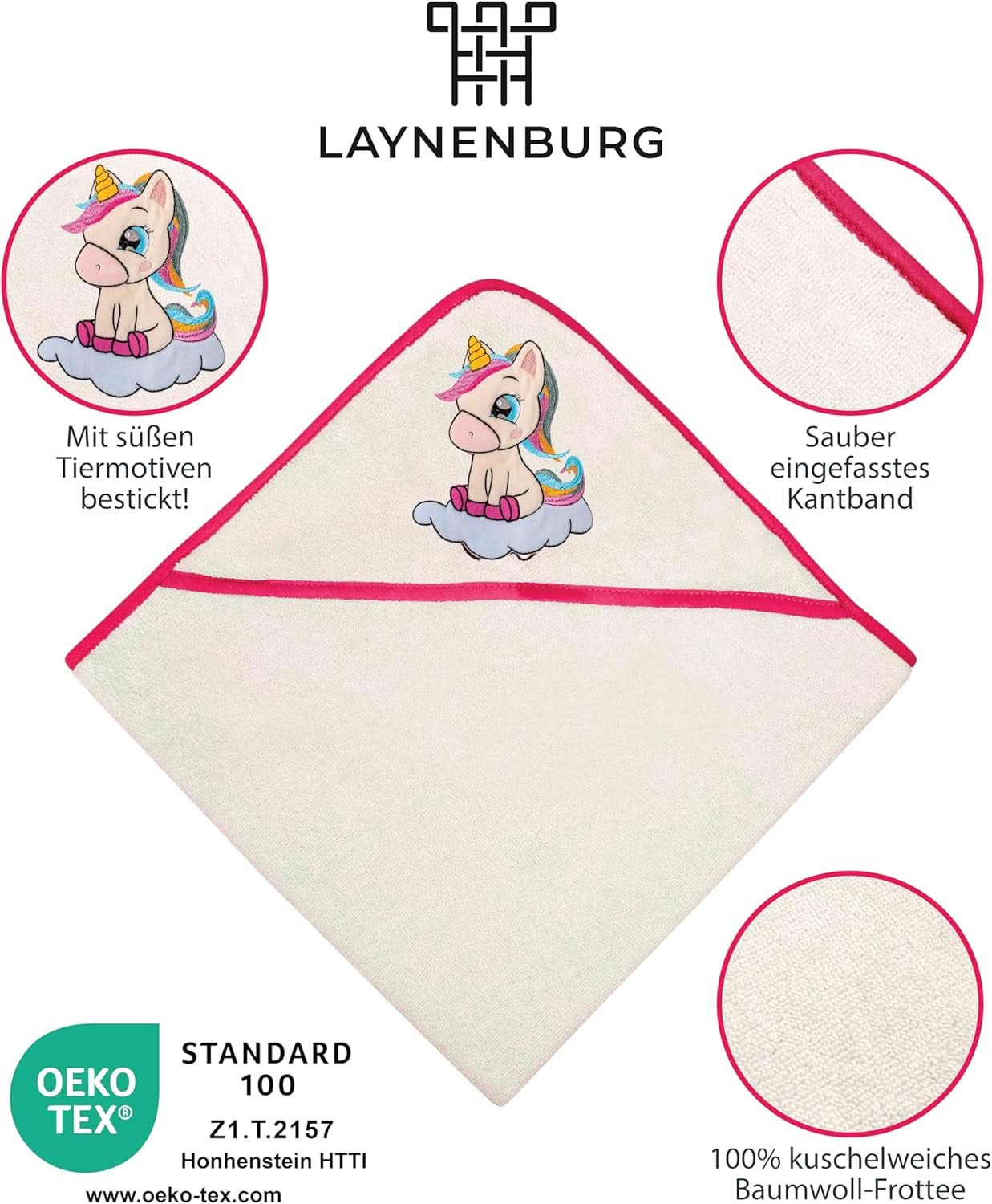 LAYNENBURG Osuška s kapucí Premium Baby, 100% bavlna - Oeko TEX, 80 x 80 cm Matka a dítě Naty Shop