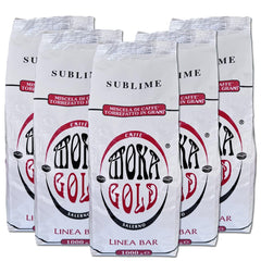 Linia Moka Gold Sublime – 5 pliculețe a câte 1 kg fiecare – Boabe de cafea cu gust rafinat – Amestec arab – Ideal pentru baruri și restaurante – Ambalat cu arome