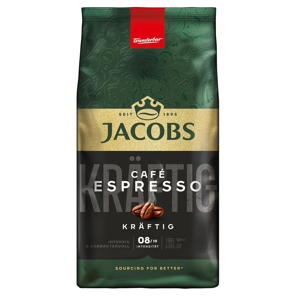 Jacobs Café Crema Zlatá kávová zrna 1 kg – Vollmundig, Aromatisch, Fruchtige Notes, Arabica & Robusta, Intensität 5/10, Ideální pro Café Crema Naty Shop Espresso 1 kg