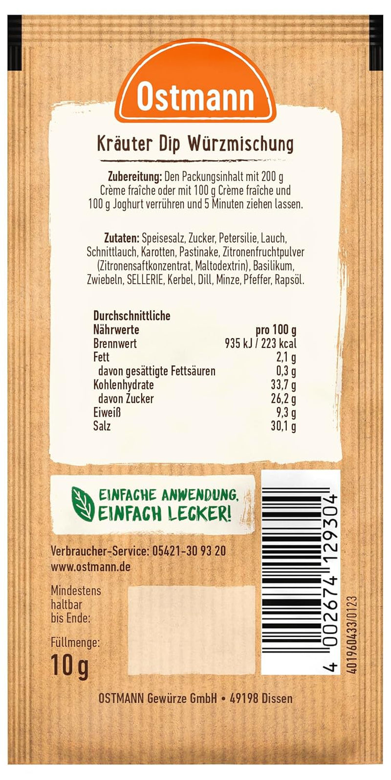 Ostmann Gewürze – Kräuter Dip, aromatický Gewürz für leckere Dips und Soßen zu Snacks, Chips, Brot, Fleisch, Gemüse und vielem more, 10 g