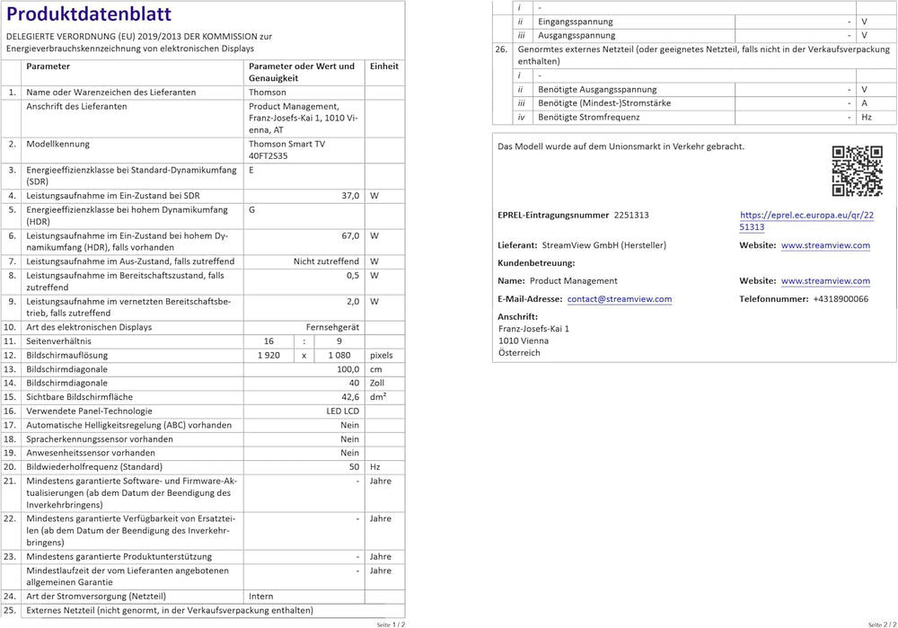Televizor inteligent THOMSON FHD de 40 de inci (100 cm), Wi-Fi, control vocal, HDR10, Dolby Audio, tuner triplu (cablu/satelit/antenă), HDMI, USB, 1 GB RAM, 4 GB Flash – 40FT2S35