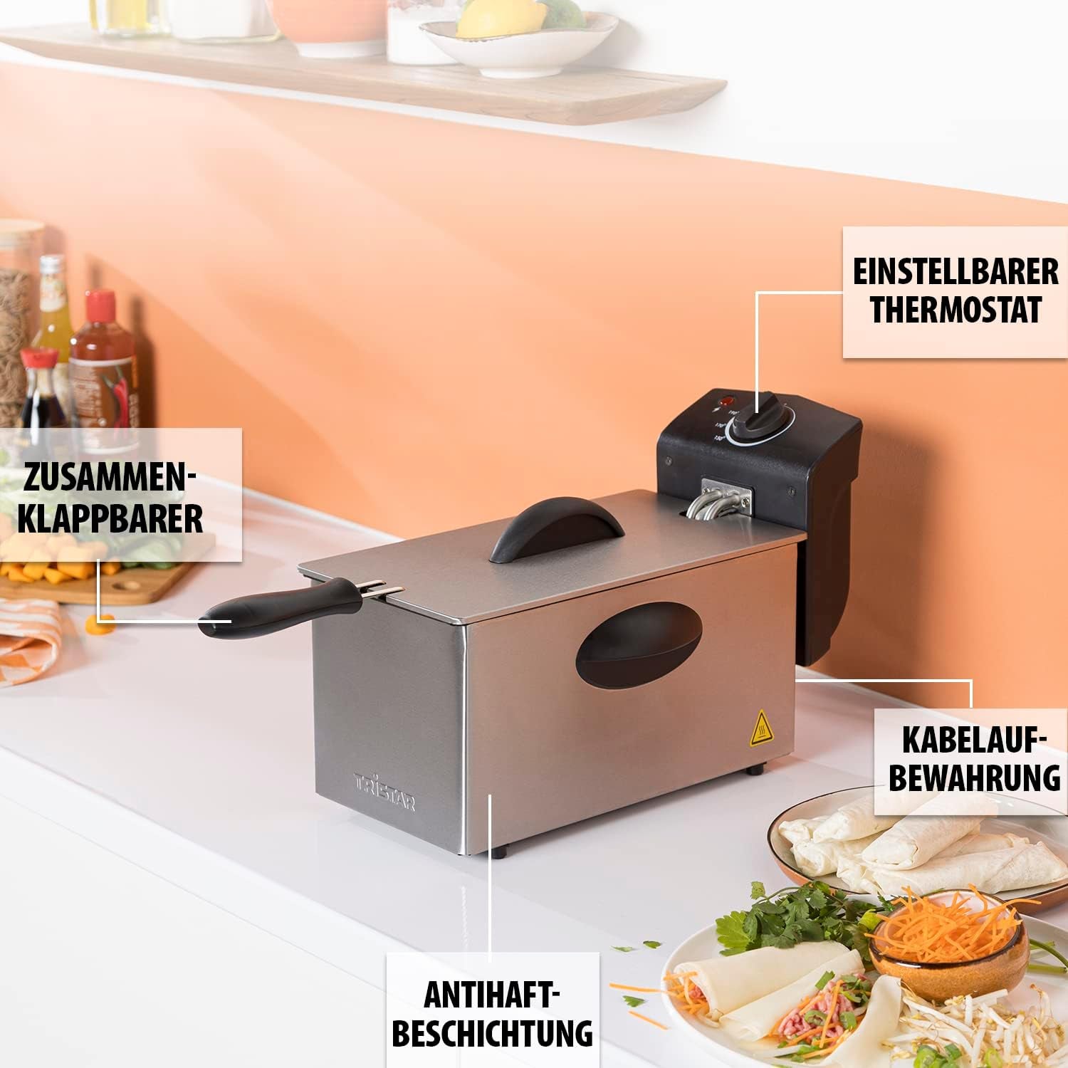 Fritéza na olej Tristar FR-6935, 2000 wattů, 3 litry, termostat, studená zóna, 3-4 osoby, kovové spotřebiče Naty Shop