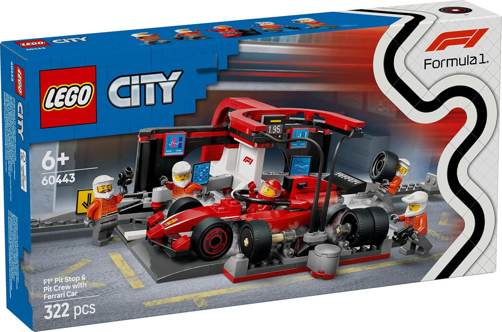 LEGO City F1 Pit Stop s týmem a Ferrari Speedster - Sada pro zastávku v boxech Formule 1 s 1 závodním jezdcem a 4 mechanickými minifigurkami - Hračka závodní auto pro kluky a dívky 6+ - 60443 Stavebnice Beuche den LEGO-Store