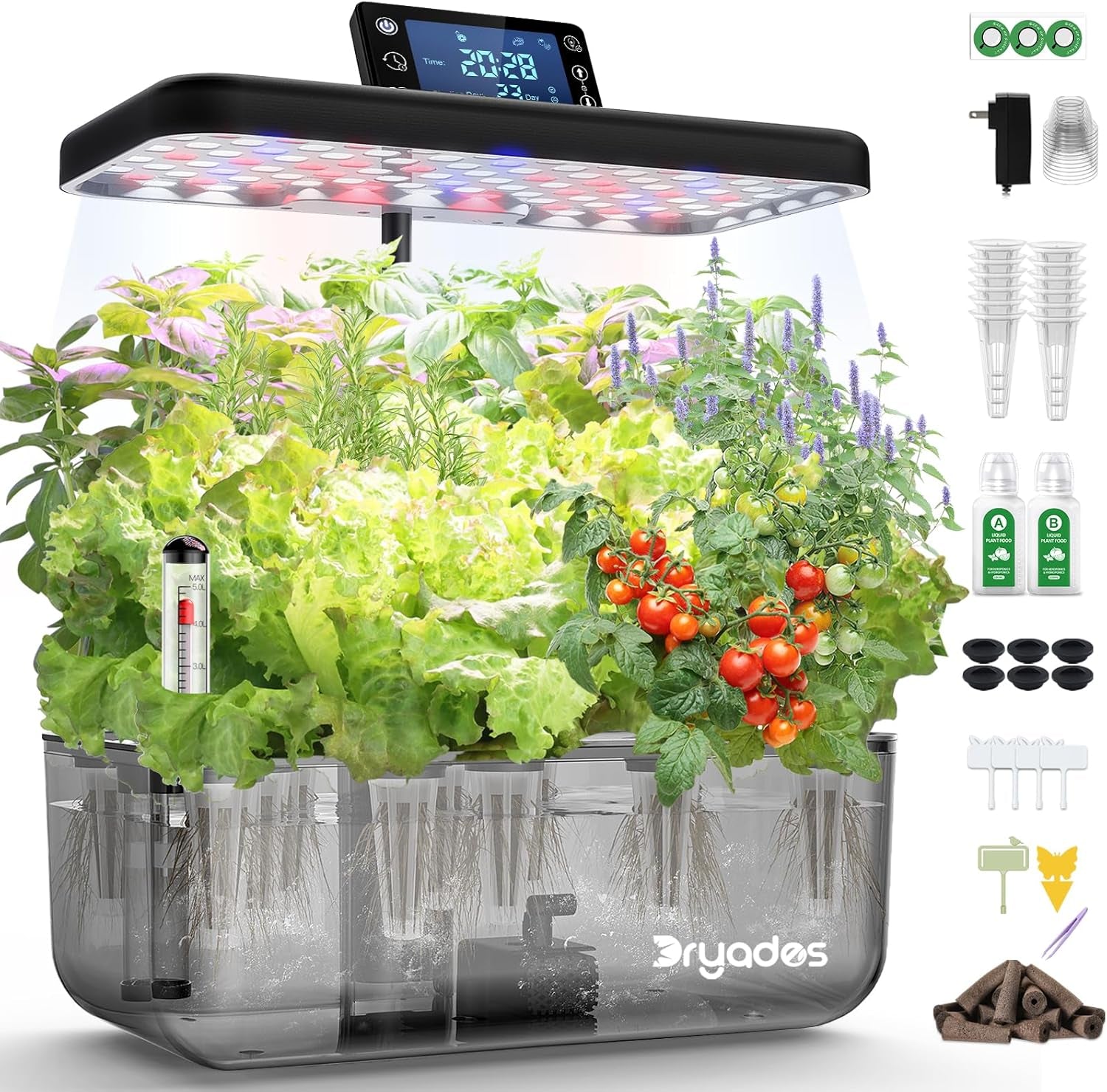 Hydroponic Grow System: 8 kapslí, 24W Full Spectrum LED Lamp s upozorněním na nízkou hladinu vody | Vnitřní zahrada pro kuchyň, obývací pokoj, školu | Tip na dárek pro amatérské zahradníky