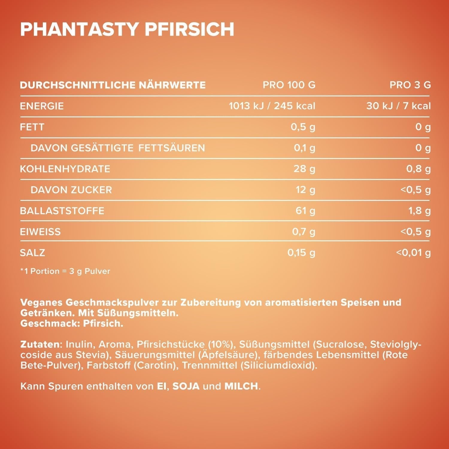 Ironmaxx Phantasty - Creamy Peach 250G Dávka | Vegan Geschmackspulver Mit Echten Frucht- Oder Nussstückchen | Perfekter Zuckerersatz Sweeteners Naty Shop