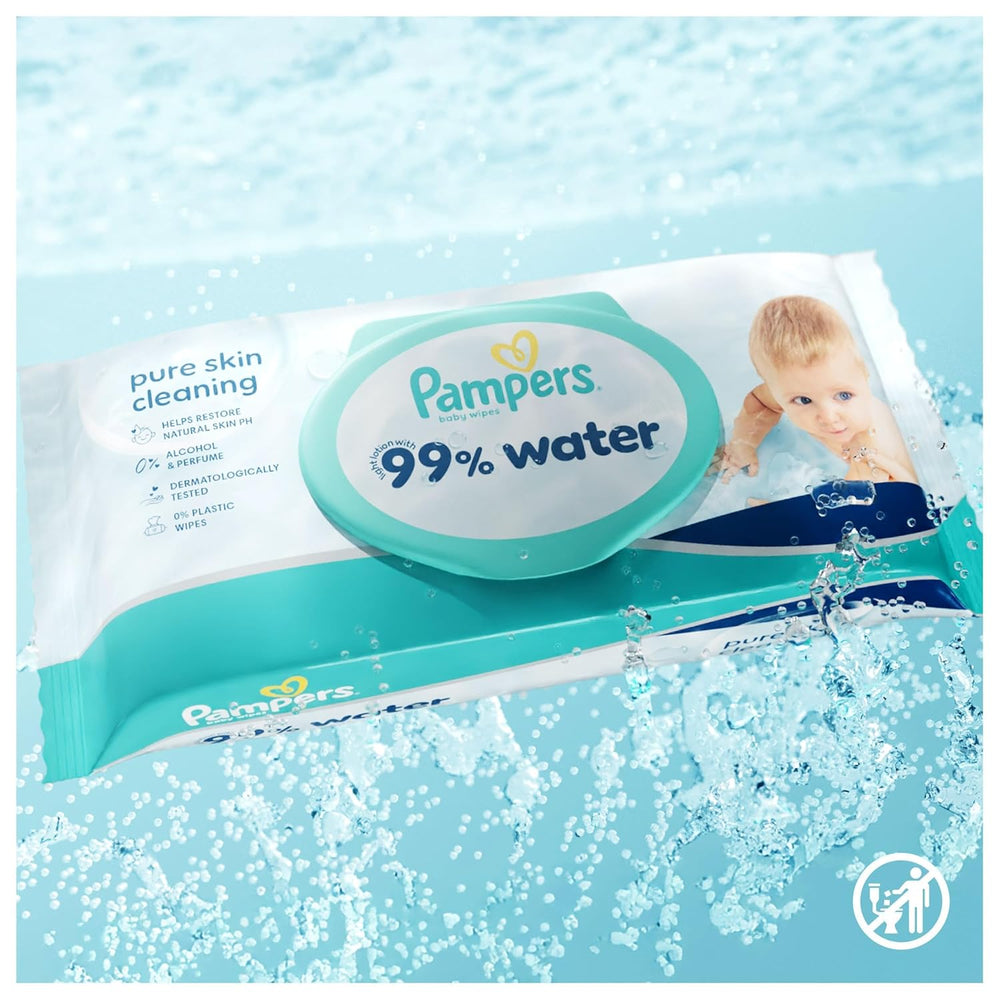 Pampers 99% vodní dětské ubrousky, 12 balení po 60 ubrouscích každý = 720 dětských ubrousků, lehké mléko 99% voda