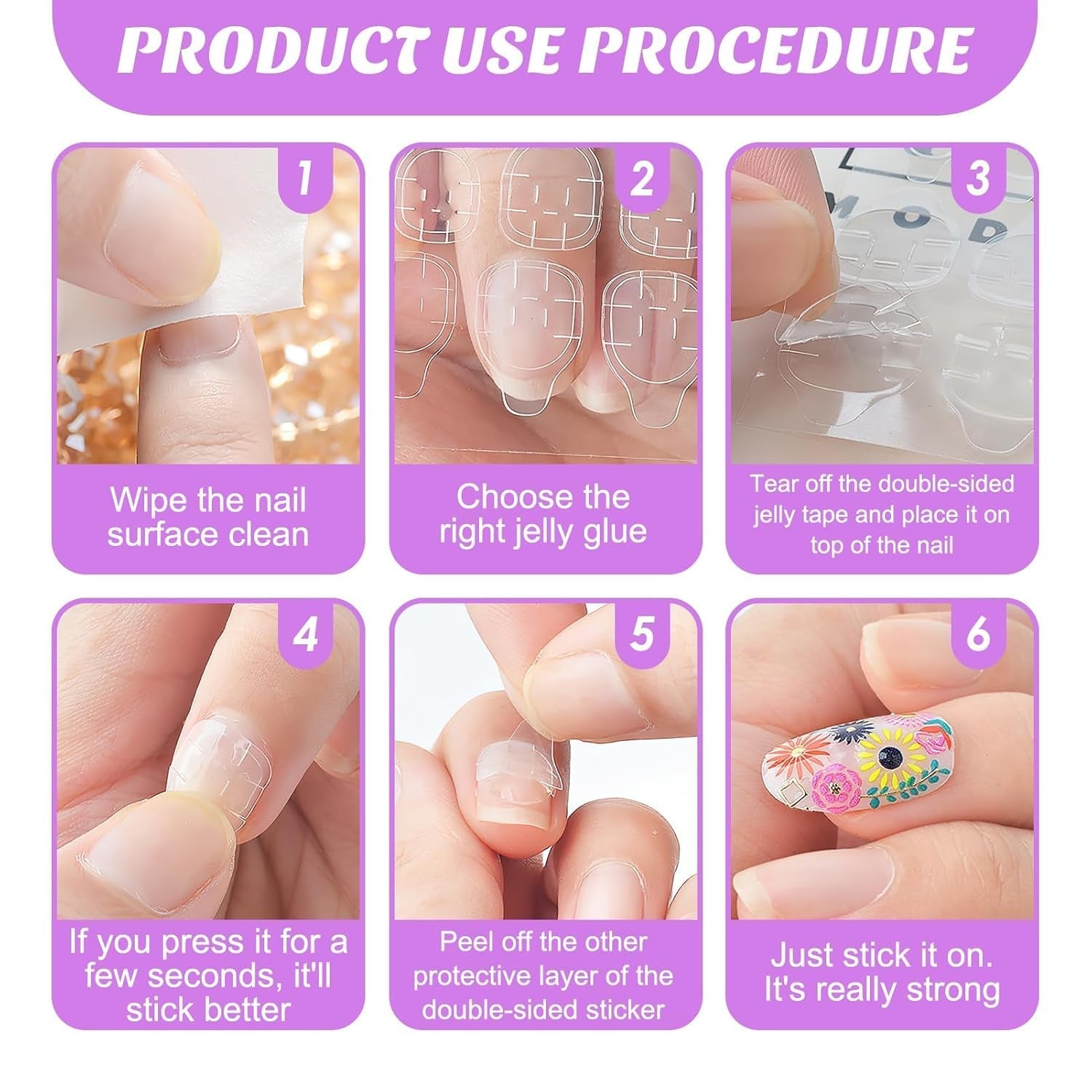240 de bucăți de tampoane de lipici pentru unghii, tablă adezivă pentru unghii false, 10 coli de autocolante transparente, respirabile, super lipicioase, față-verso (gel jelly) pentru manichiură și unghii artificiale, inclusiv set de manichiură