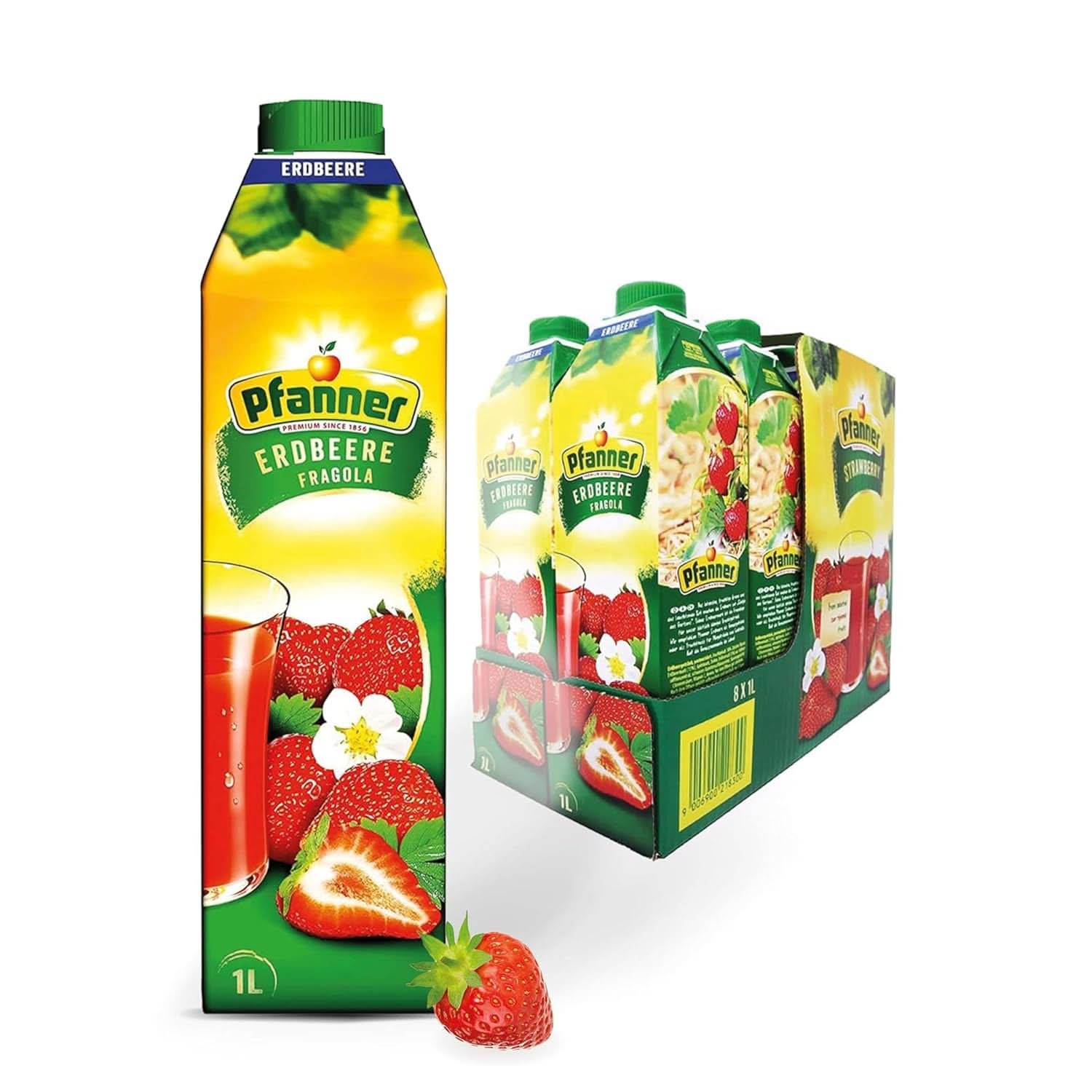 Pfanner Jahodový ovocný nektar (8 X 1 litr) - 30% podíl ovoce - jahodový nápoj Naty Shop Jahody