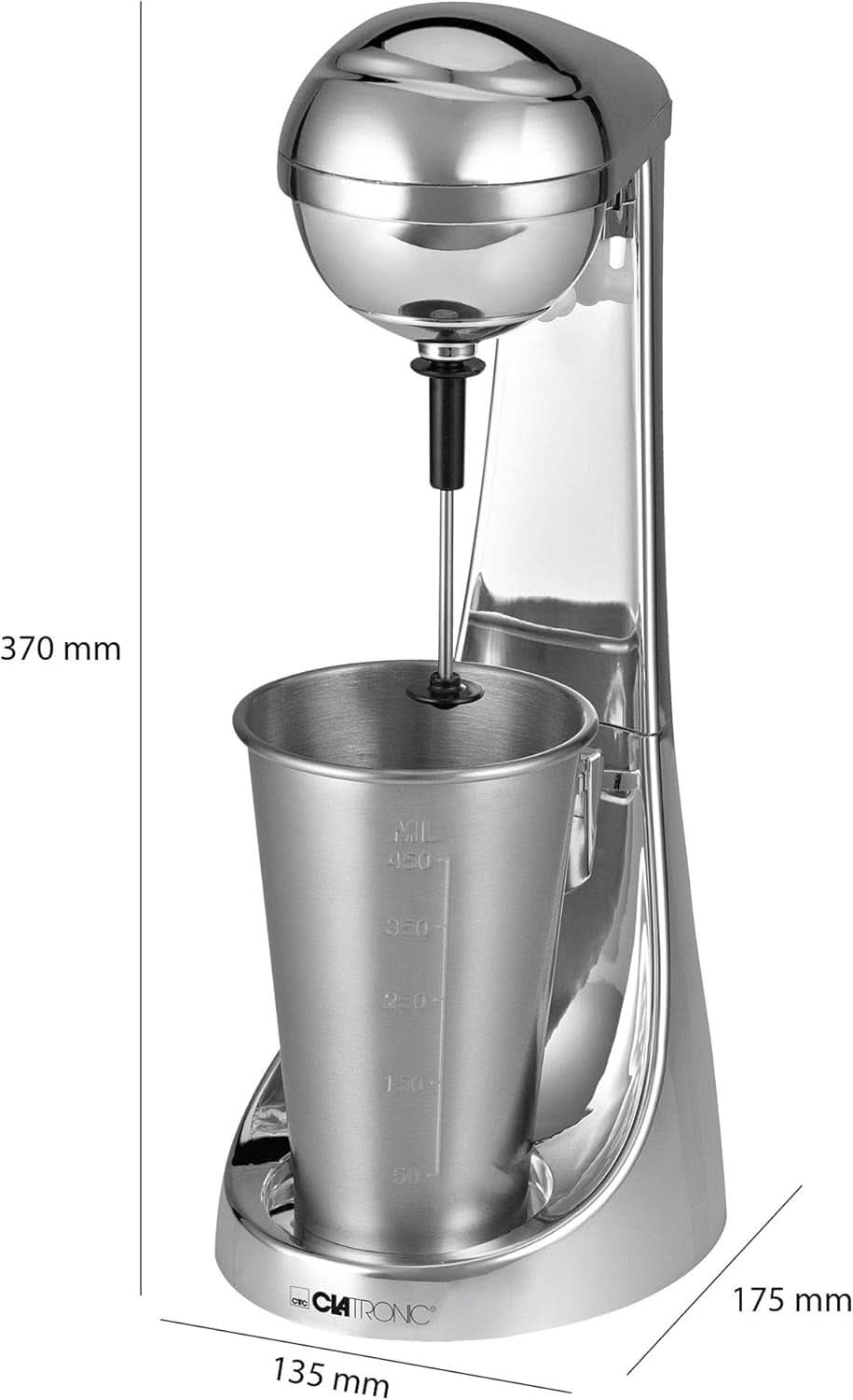 Clatronic® Barmixer U. Milchaufschäumer | Smoothie Maker | 650 ml Edelstahlbehälter | Praktischer Becherhalter | Mixér | 2 Geschwindigkeitsstufen | Motor Kraftvoller 65 W | Chromdesgin | BM 3472 Kitchen Naty Shop