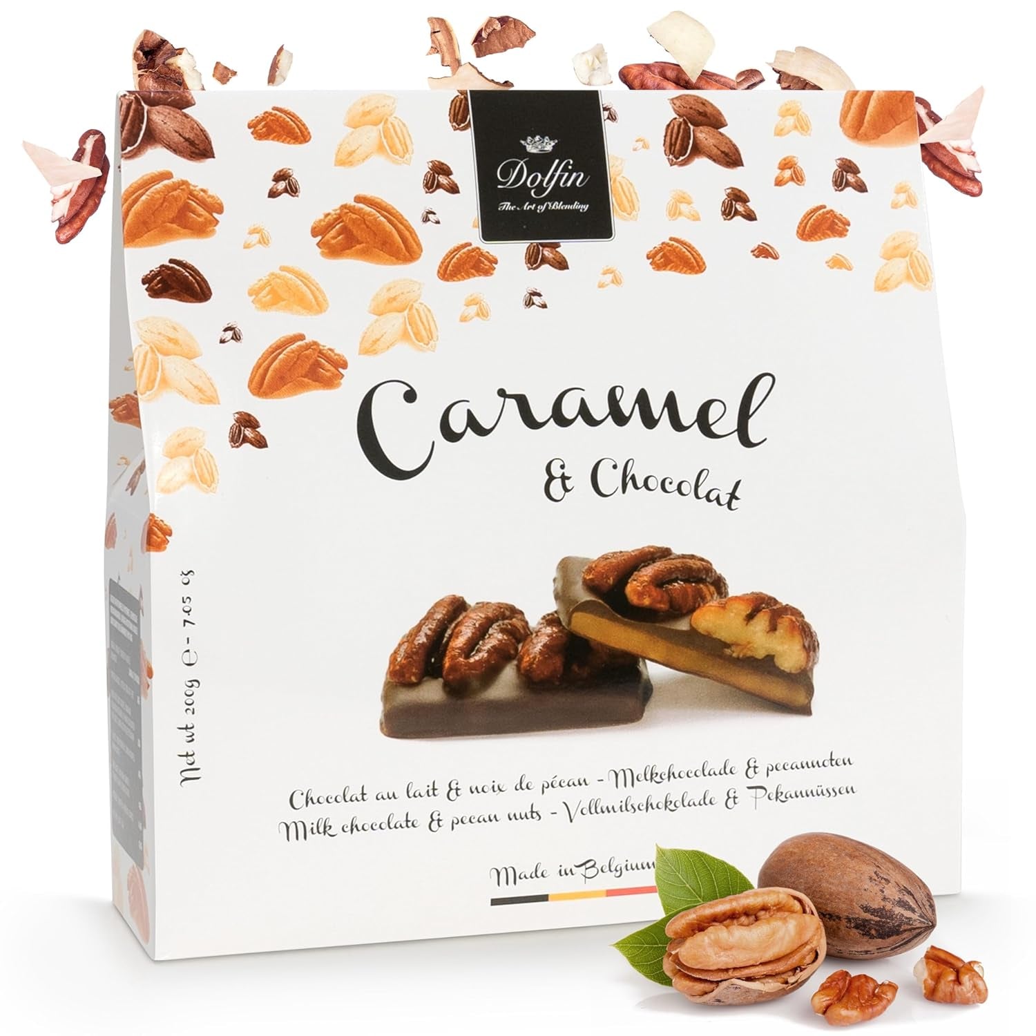 Dolfin Caramel & Ciocolată, fabricat în Belgia, 200 grame Bomboane de Ciocolata Naty Shop 200 grame Ciocolata cu nuci pecan
