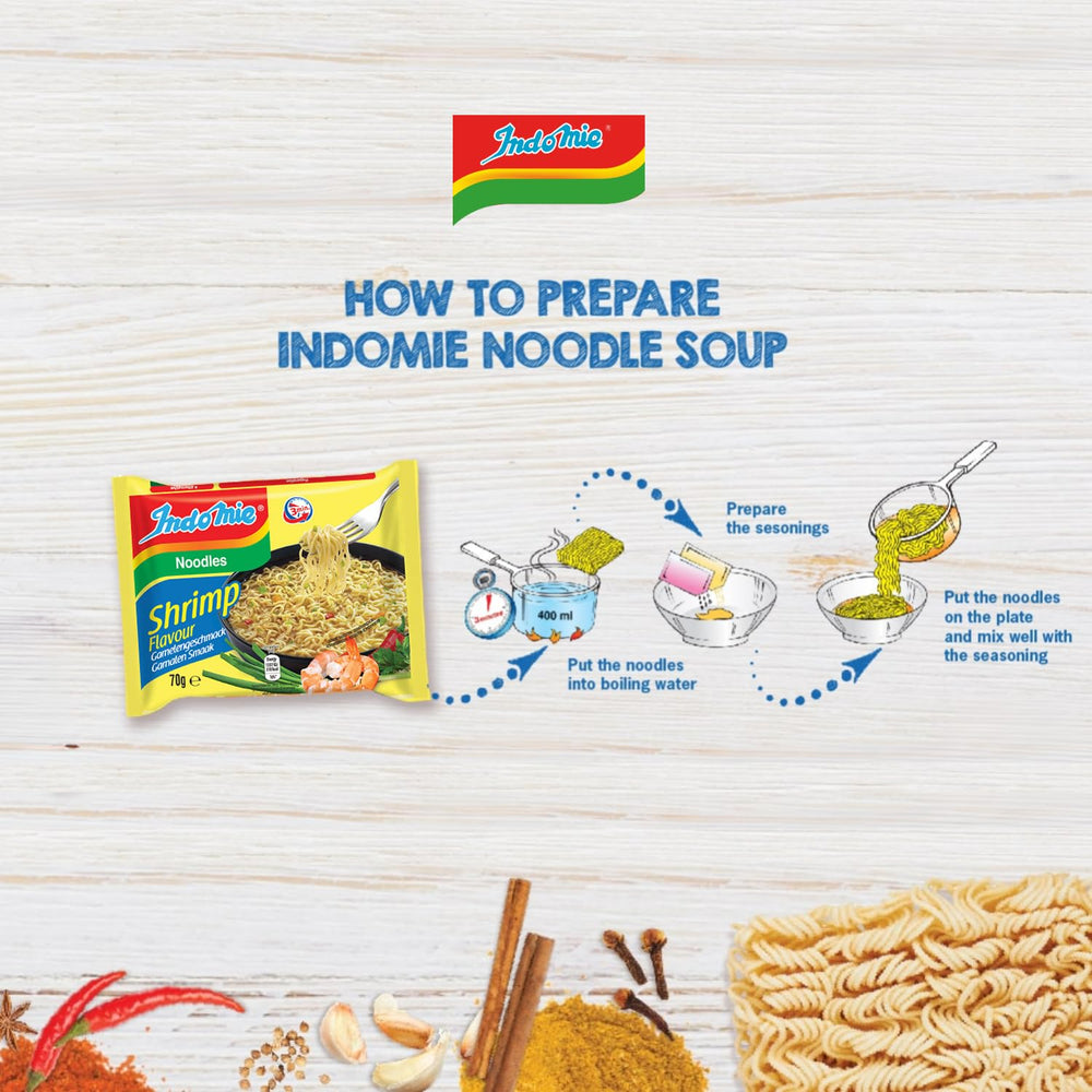 INDOMIE - Instantní nudle s krevetami, balení po 5 - (1 x 5 x 70 g)