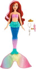 Mattel DISNEY Arielle - Meerjungfrauenpuppe mit Farbwechseleffekt, inklusive Seepferdchen-Freund, Diadem, Halskette und Dingelhopper für Unterwasserabenteuer, HPD43