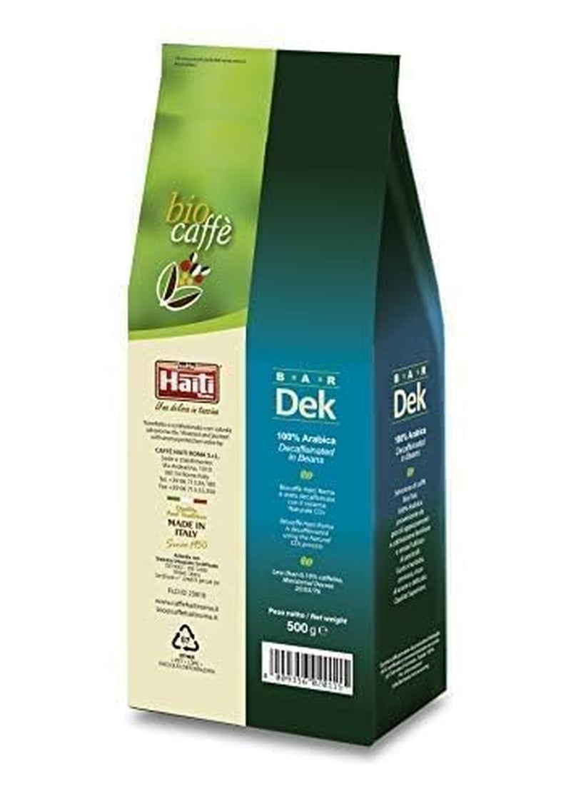 Cafea boabe decofeinizate organice Caffè Haiti Roma, 100% Arabica, certificată Fairtrade, calitate organică, pachet de 2 x 500g