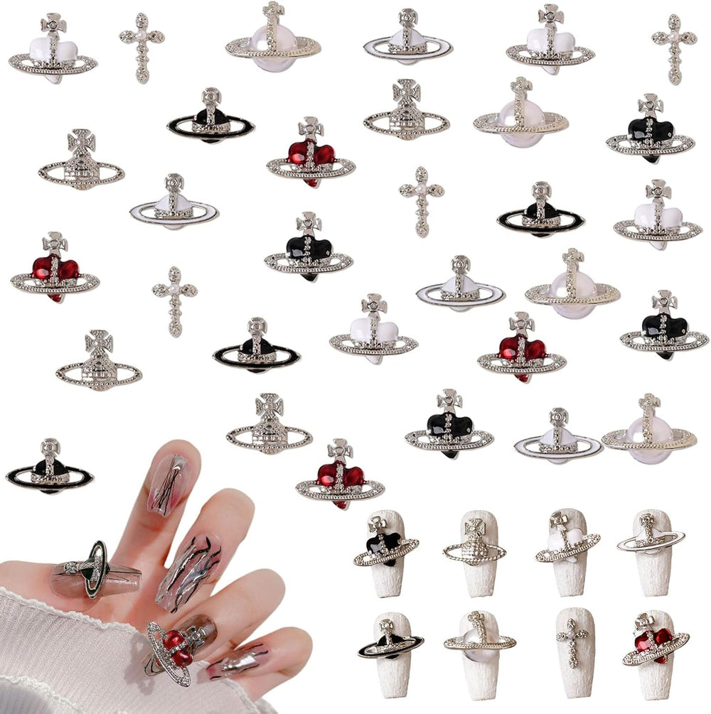 Planet Nail Art Charms, 32 Stück Saturn Form Nagel Edelsteine Für Acrylnägel, Glänzender Nagel Strasssteines Mädchen Nail Art DIY Handwerk Dekoration Zubehör