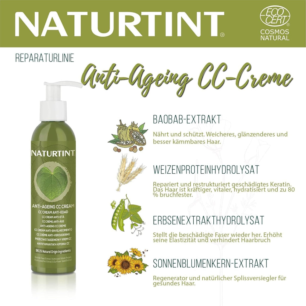 Natural Tint CC Cream. Mască de păr No Rinse. Pentru păr uscat și deteriorat. Repară și hidratează. 96% ingrediente naturale. 200ml Masca de par Naty Shop
