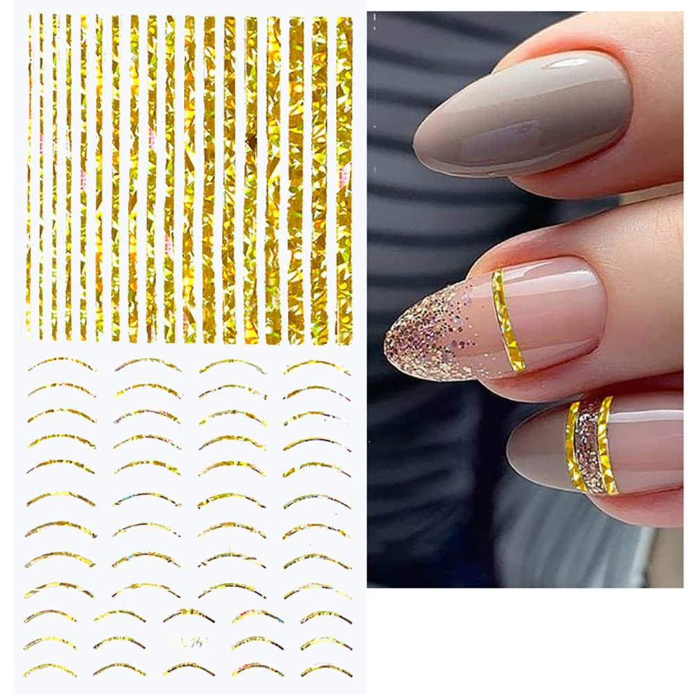 12 foi cu laser sclipici linii autocolante unghii autoadezive autocolante holografice dungi bronz autocolante unghii linie franceză arcuri curbe linii ondulate autocolante unghii accesorii Nail Art
