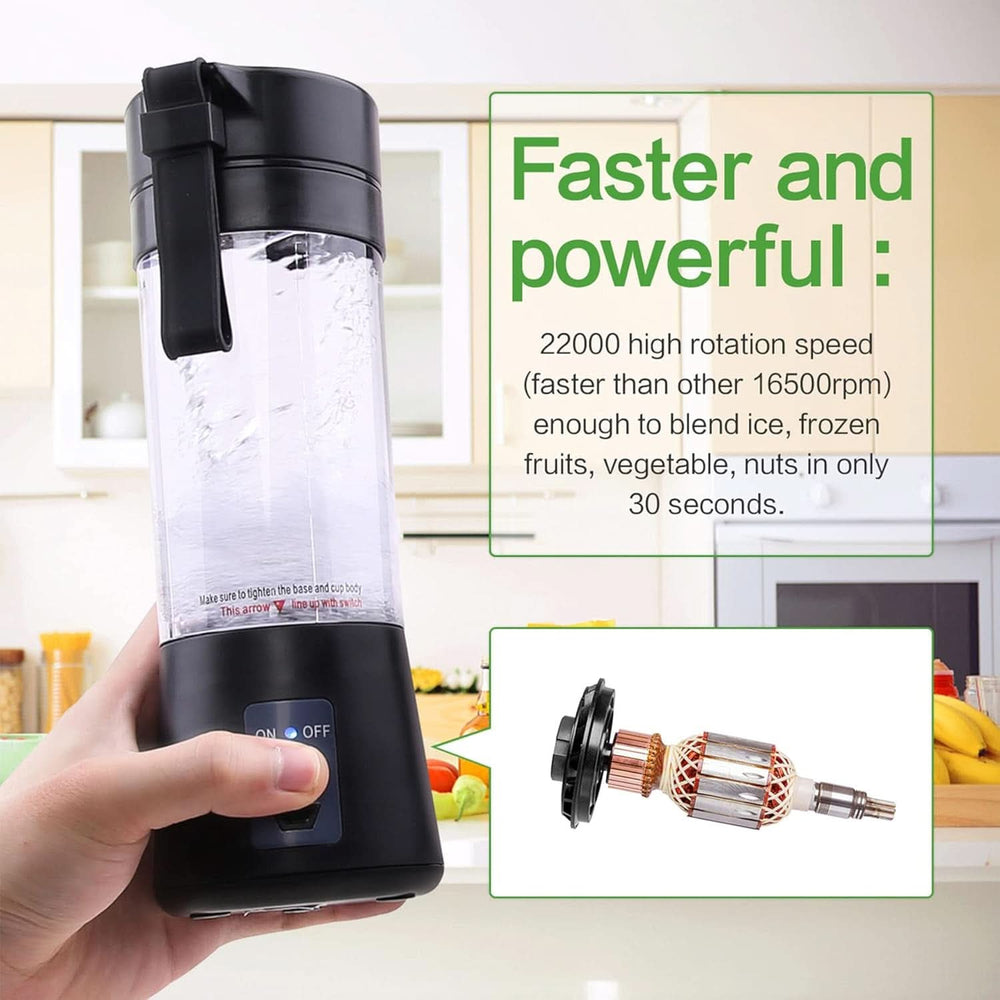 Mixér Smoothie Maker Tragbarer Entsafter: 380 ml Standmixer Persönlicher Shaker Proteinshake Mit 6 Edelstahlmesser Tragbar-Bpa-Freie Mit Usb-Mixbecher Für Shakes,Saftoutdoor,Schwarz Bucatarie Naty Shop