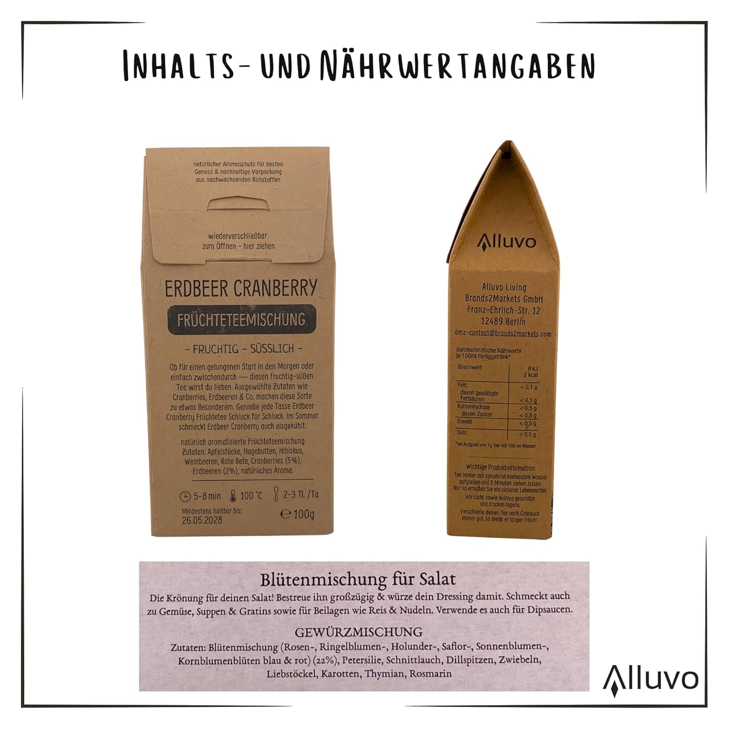 Genuss Set Mit Tee, Rosinen Mit Aroma Schokolade & Gewürzsalz - Geburtstagsgeschenk Für Frauen & Männer, Hochwertiges Geschenkset Mit Karte, Muttertag Geschenkbox Als Besondere Geschenkidee