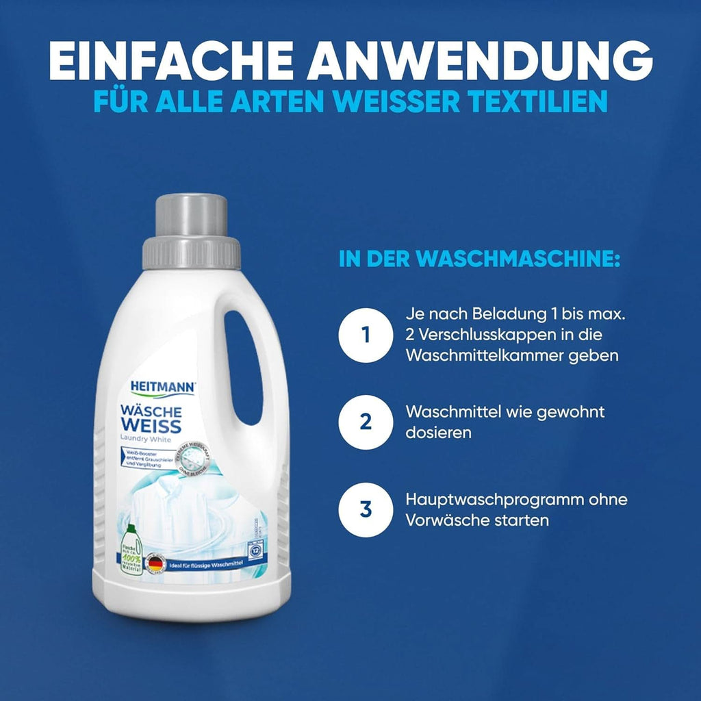 Înălbitor de rufe HEITMANN: Înălbitor lichid cu putere de albire pentru ceață gri și îngălbenire, fara clor, 500 ml Detergenti Rufe Naty Shop