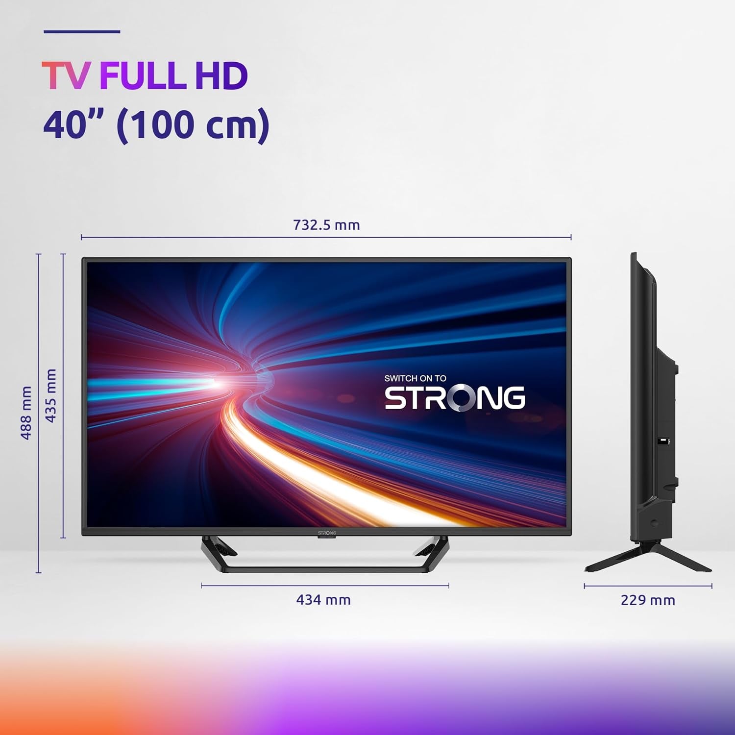 STRONG - Televizor Full HD SRT40FF2003C de 40 inch (100 cm) - Calitate excepțională a imaginii - Tuner triplu - 3 porturi HDMI (1 ARC), 2 porturi USB, conexiune AV, antenă/satelit - negru