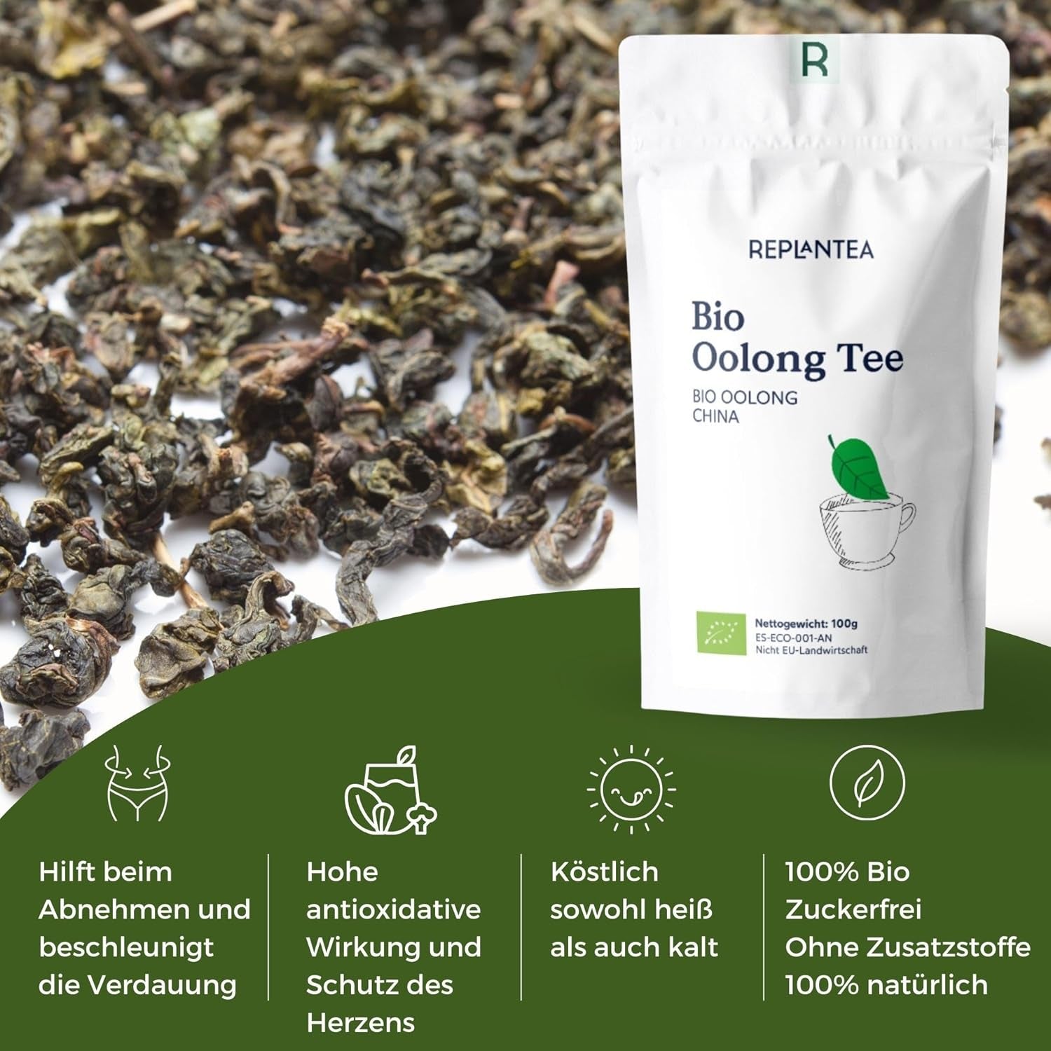 Ceai Oolong Bio 100 G (50 de cești) | Ceai Tie Guan Yin Oolong REPLANTEA