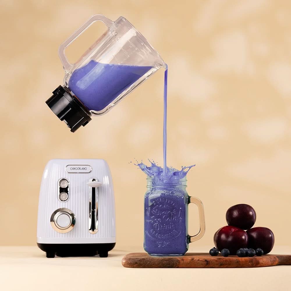 Cecotec Standmixer Retro Power Black Titanium Retroblue, 1200 W Maximale Leistung, 1,5 L Glasbehälter, Einstellbare Geschwindigkeit, 4 Klingen Mit Schwarzem Titanbeschichtung, 100% Kupfermotor. Kuchyně Naty Shop