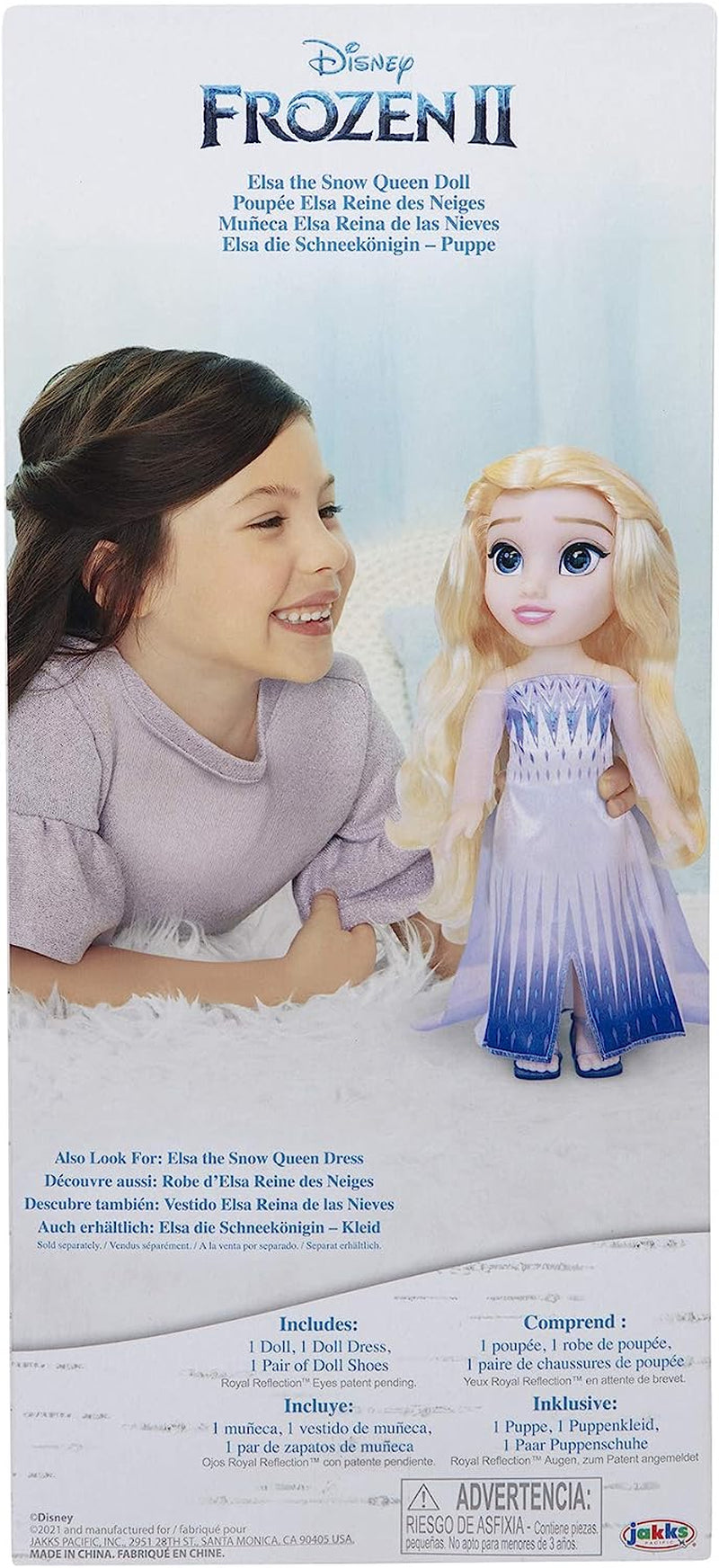 Păpușa Elsa, Regina Zăpezii, Disney Frozen 2 – 35 cm înălțime, păpușă poziționabilă, într-o rochie la modă emblematică și cu păr lung și despletit pentru distracție suplimentară, pentru fete de la 3 ani în sus, 214894
