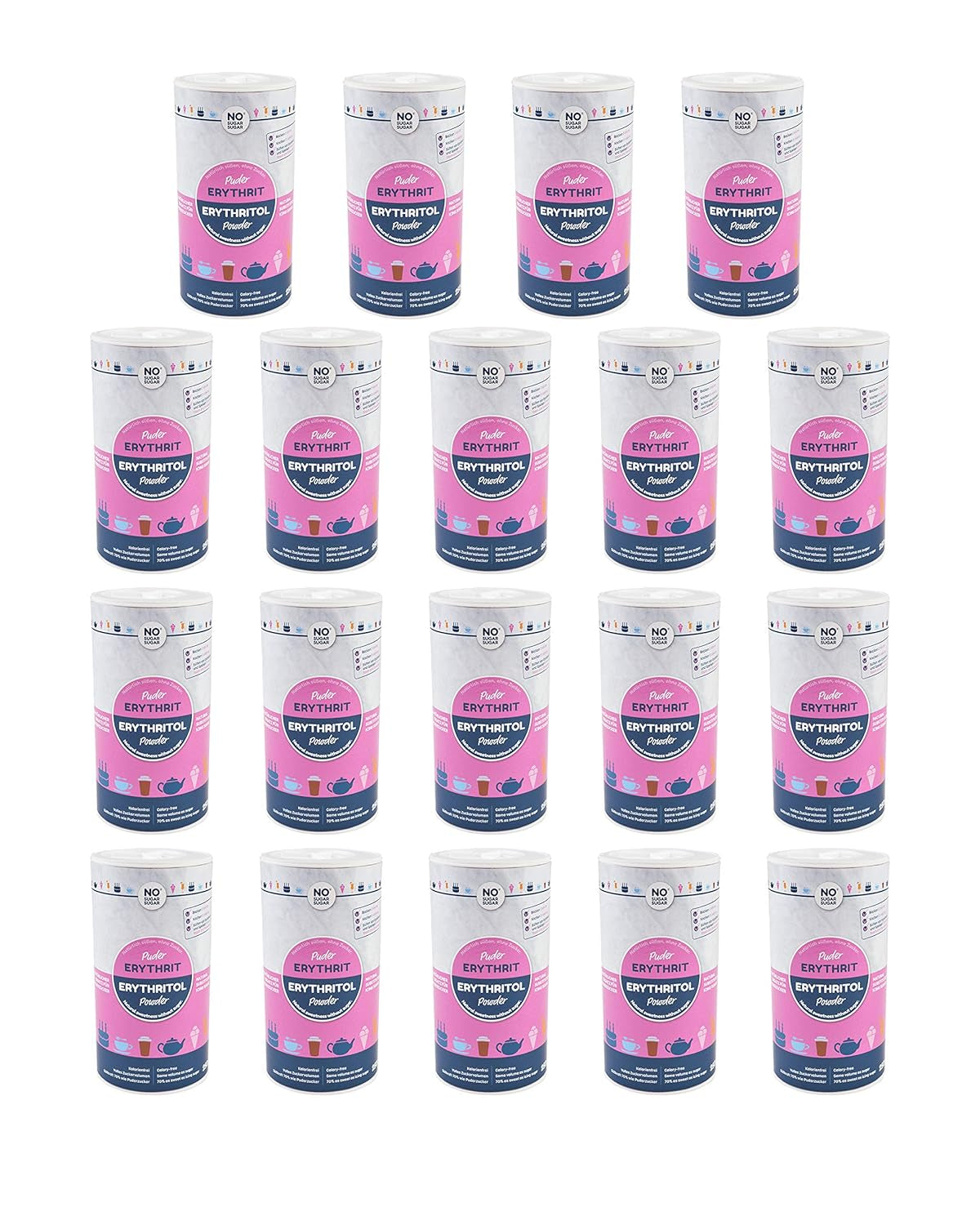 Nosugarsugar Erythrit Puder Streudose - Puderzuckerersatz Kalorienfrei, 19Er balení (19 X 250 G) Sladidla Naty Shop