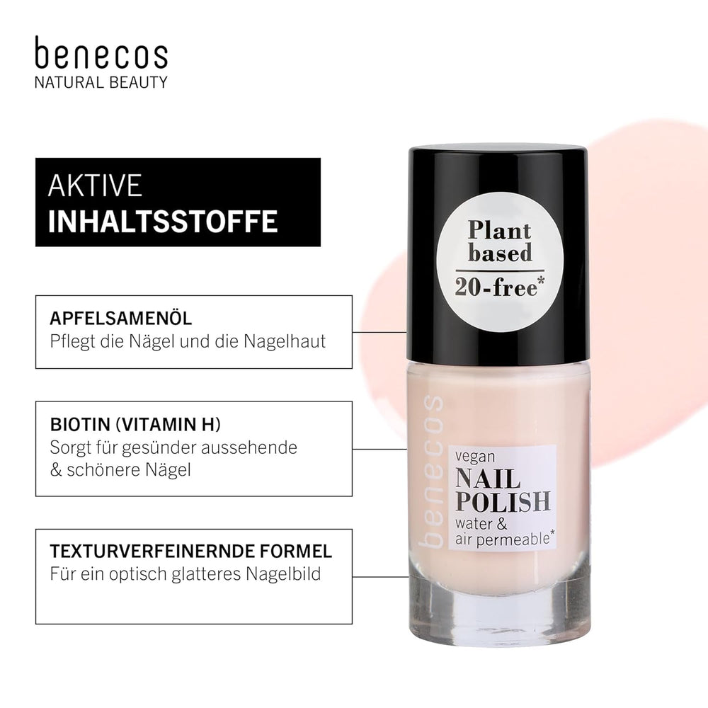 Oja vegană Benecos 20-Free "Be My Baby" - ojă pe bază de plante - uscare rapidă și de lungă durată - permeabilă la apă - îmbogățită cu biotină - 5ml